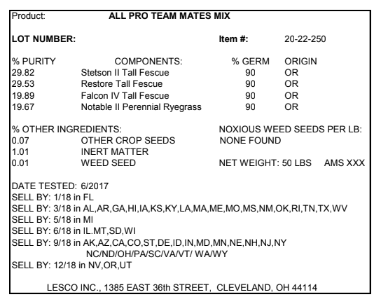 grass seed label for sun